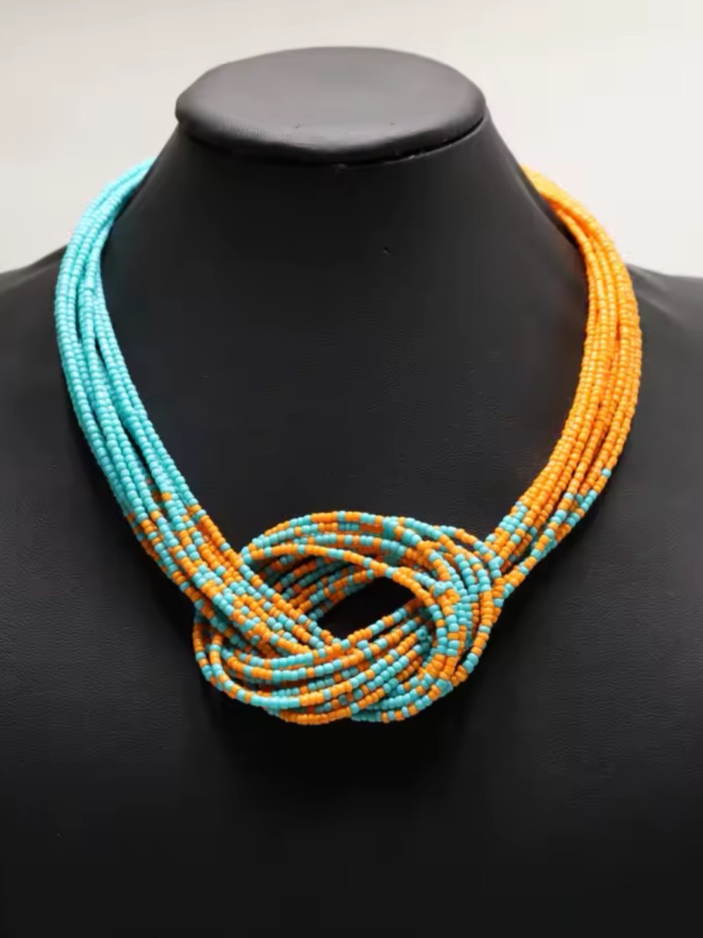 Turquoise Orange Beaded Knot Statement Necklace Boho Chic - Picture 2 of 6